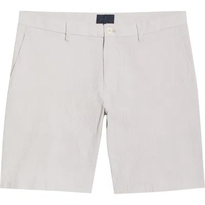Deke Galaxy Bermuda Flat Front Stretch Cotton Seersucker Shorts In Gray