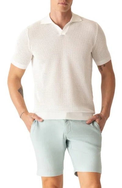 Deke Modern Open Knit Polo In Neutral