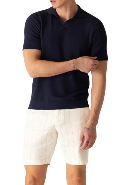 Deke Modern Texture Knit Polo In Blue