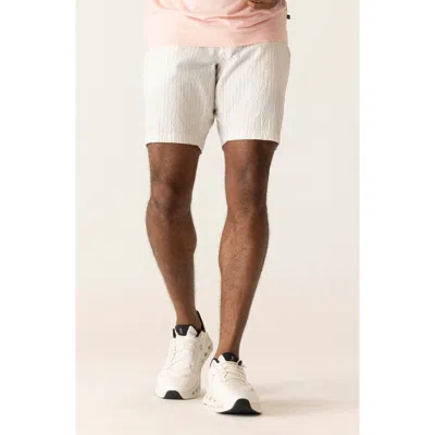 Deke Oasis 8.5-inch Flat Front Pinstripe Cotton Seersucker Bermuda Shorts In White