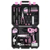 Deko 126-piece Power Tool Combo Kit With 8v Cordless Drill And 10mm 3/8'' Keyless Chuck For Professional  In Pink