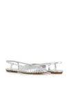 Del Carlo Pleated Slingback Flats In Silver