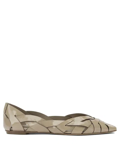Del Carlo Beige Calf Leather Leather Ballerinas In Multi