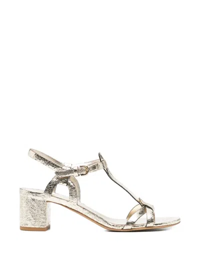 Del Carlo Betty Cracked-effect T-bar Sandals In Gold