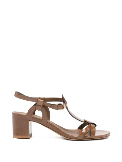 Del Carlo Betty T-bar Block-heel Sandals In Brown