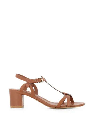 Del Carlo Betty T-bar Block-heel Sandals In Brown