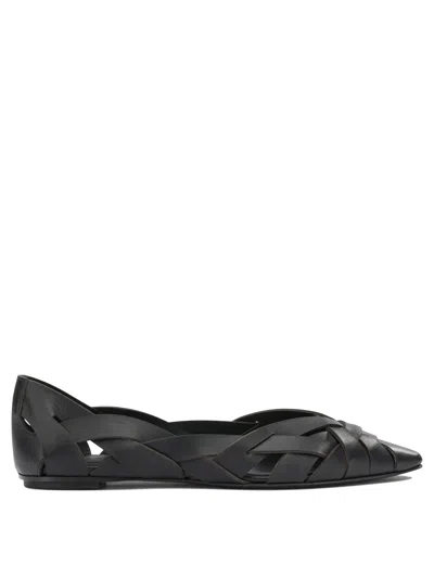 Del Carlo Lisi Interwoven Pointed-toe Ballet Flats In Black