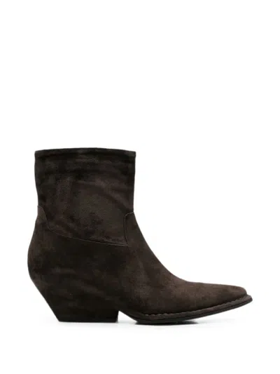 Del Carlo Suede Pointed-toe Ankle Boots In Multi