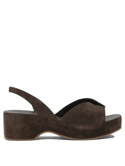 Del Carlo Brown Calf Leather Rubber Sandals In Multi