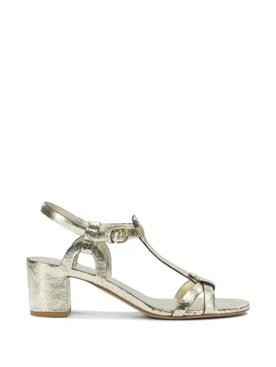 Del Carlo Crackled-leather T-bar Sandals In Gold