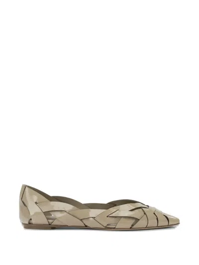 Del Carlo Beige Calf Leather Leather Ballerinas In Multi
