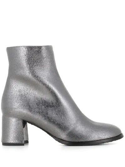 Del Carlo Leather Ankle Boots In Steel