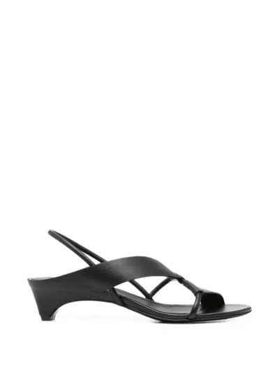 Del Carlo Leather Slingback Sandals In Black