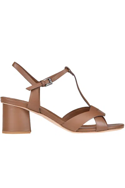 Del Carlo Leather T-bar Sandals In Brown