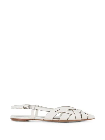 Del Carlo Lisi Woven Slingback Flat Pumps In White