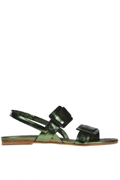 Del Carlo Metallic Effect Leather Sandals In Dark Green