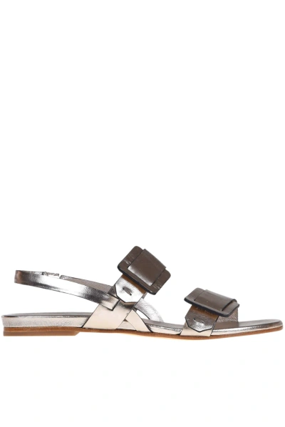 Del Carlo Metallic Effect Leather Sandals In Brown