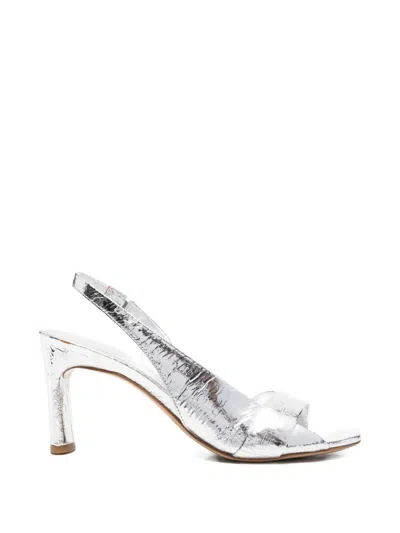 Del Carlo Metallic Slingback Sandals In Silver