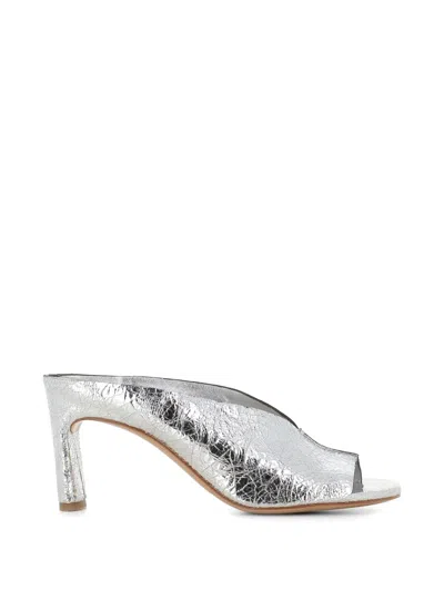 Del Carlo Metis Cracked-effect Peep-toe Heeled Sandals In Silver