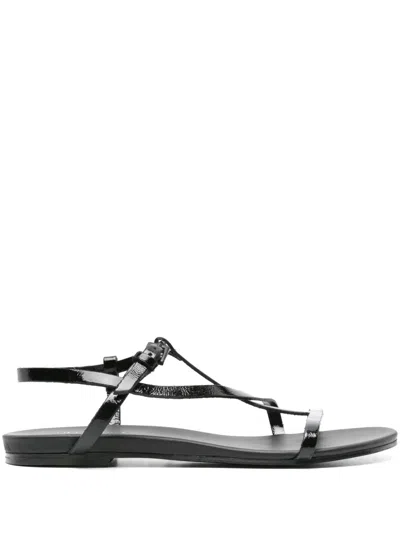 Del Carlo Woman Thong Sandal Green Size 8 Soft Leather In Black