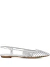 Del Carlo Pleated Slingback Flats In Silver