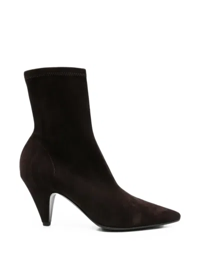 Del Carlo Pointed-toe Suede Ankle Boots In Brown