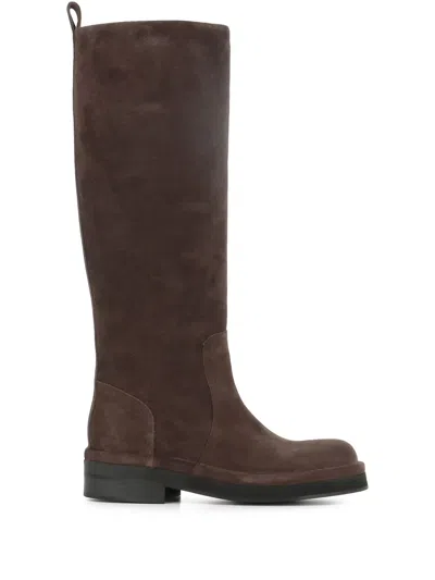 Del Carlo Pull-tab Suede Boots In Brown