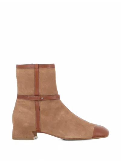 Del Carlo Suede Leather-trim Ankle Boots In Brown