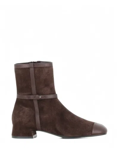 Del Carlo Suede Panelled Ankle Boots In Brown