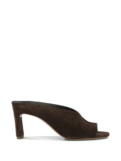 Del Carlo Suede Peep-toe Mules In Brown