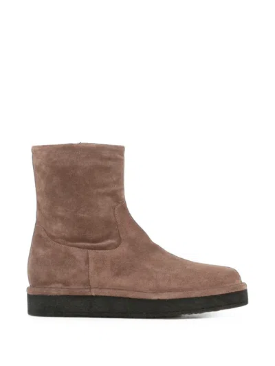 Del Carlo Suede Platform Ankle Boots In Brown