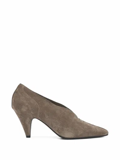 Del Carlo Suede V-neck Pumps In Gray