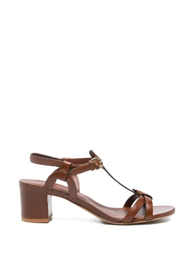 Del Carlo T-bar Block-heel Sandals In Brown