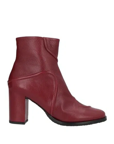Del Carlo Woman Ankle Boots Brick Size 7 Leather In Red