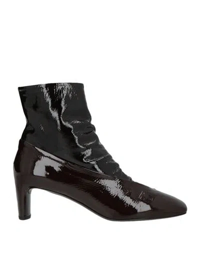 Del Carlo Woman Ankle Boots Burgundy Size 8.5 Leather In Black