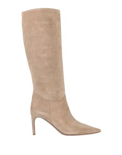 Del Carlo Woman Boot Camel Size 10 Leather In Beige