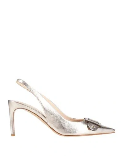 Del Carlo Woman Pumps Platinum Size 7 Leather In Gray