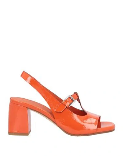 Del Carlo Woman Sandals Orange Size 6 Leather