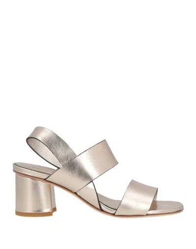 Del Carlo Woman Sandals Platinum Size 8 Leather In Gold