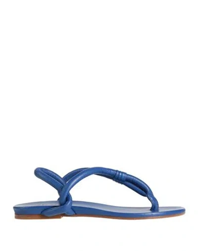 Del Carlo Woman Thong Sandal Bright Blue Size 7.5 Leather