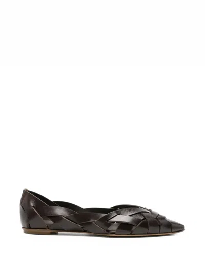 Del Carlo Woven Leather Ballet Flats In Brown