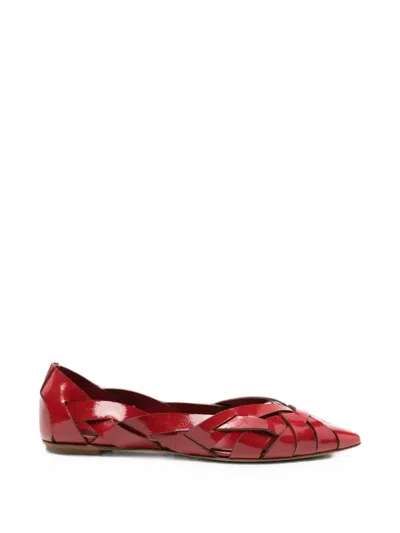 Del Carlo Woven Patent-leather Ballet Flats In Red