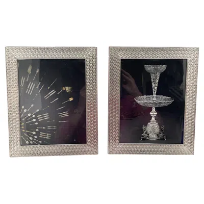 Pre-owned Del Conte Pair Of  Sterling Silver Triangular Weave Style Picture Frames With Woo In Black