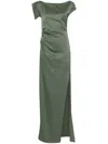 Del Core Asymmetric Satin Maxi Dress In Green