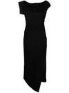 Del Core Asymmetric Ruched Midi Dress In Black