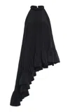 Del Core Asymmetric Ruffled Silk Sleeveless Top In Black