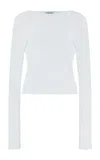 Del Core Bateau Neck Ribbed-knit Top In White