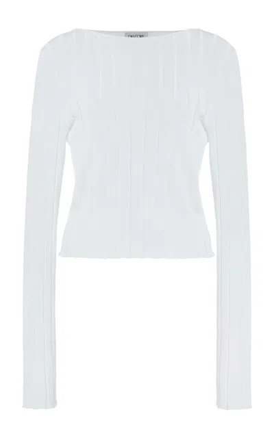 Del Core Bateau Neck Ribbed-knit Top In White