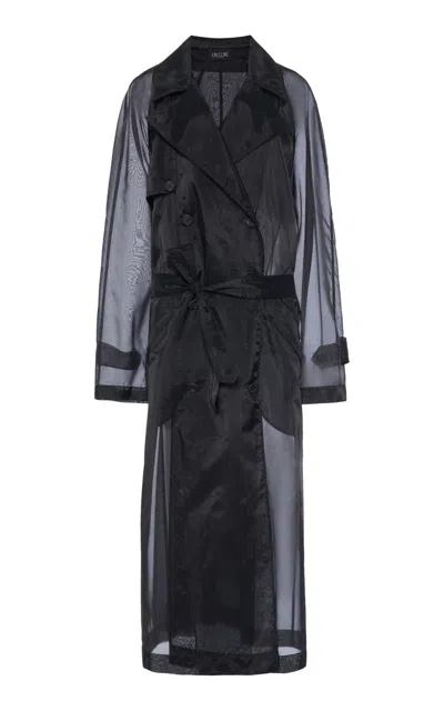 Del Core Belted Organza Trench Coat In Black