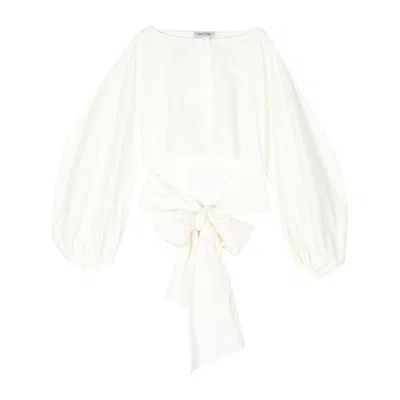 Del Core Boat-neck Tie-waist Poplin Top In Neutral